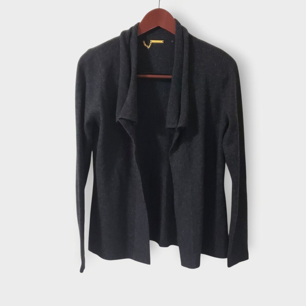 Elie Tahari Womens Draped Front Cashmere Cardigan Dark Grey‎ Sz Small Minimalist